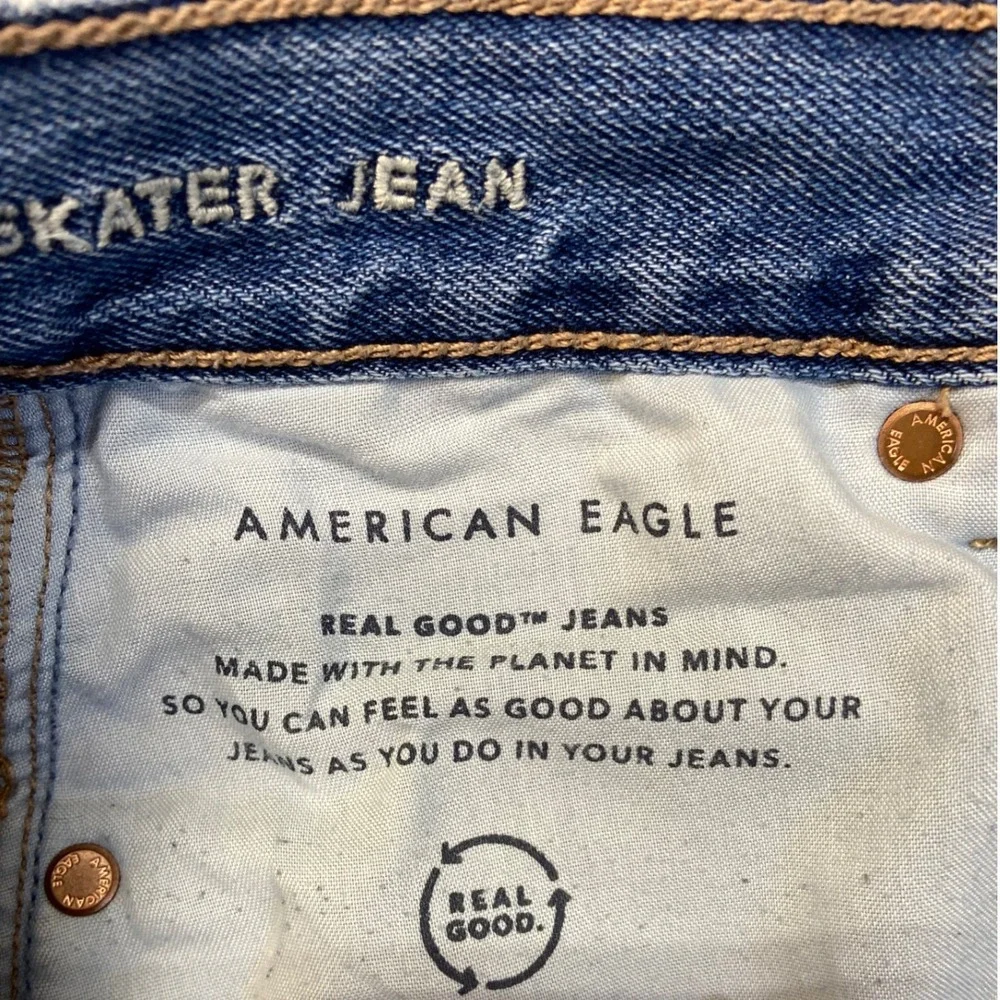 American Eagle Skater Jean Womens 0 Short High Rise Wide Leg Medium Wash Denim‎ - Picture 6 of 12